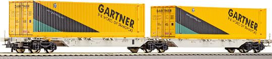 Twin Unit Flat car with containers "Gartner"<br /><a href='images/pictures/Roco/66597.jpg' target='_blank'>Full size image</a>